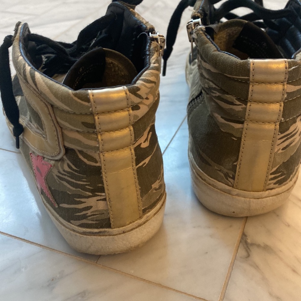Golden Goose High-Top Sneakers in Black, Tan & Red - Picture 7 of 12